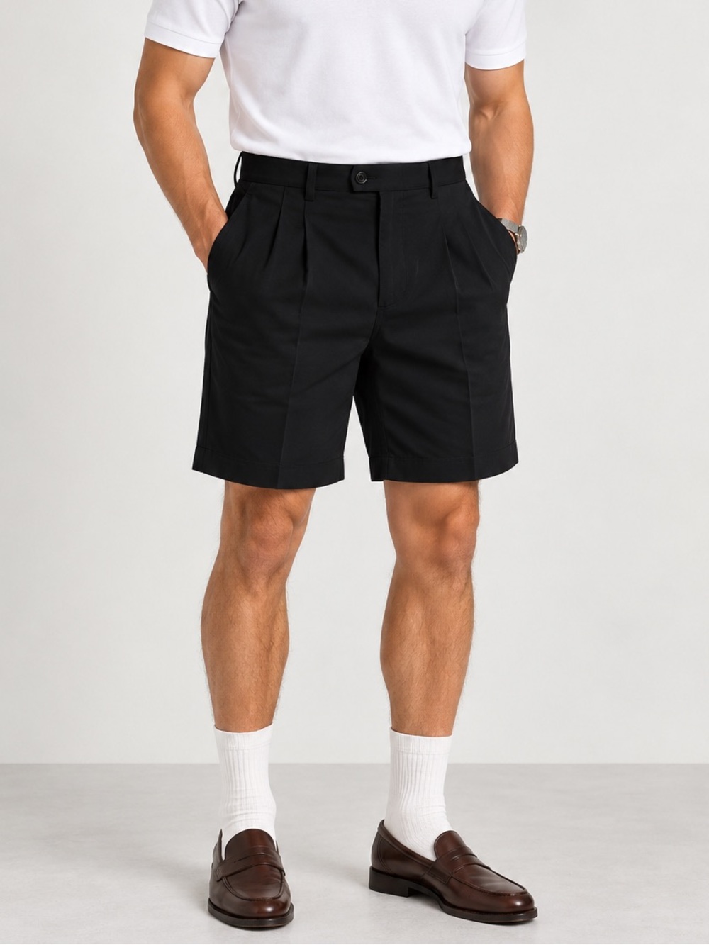 Cutter & Buck Men’s Black Pleated Front Golf Shorts 9” Size 44 Preppy Minimalist